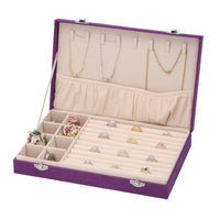 Black Velvet Jewelry Box with Anti Tarnish Lining & Lock (8 Necklace Hooks, 8 Earrings/Pendant Sections and Approx 10 Rings Slots) (11.4"x7.3"x2")