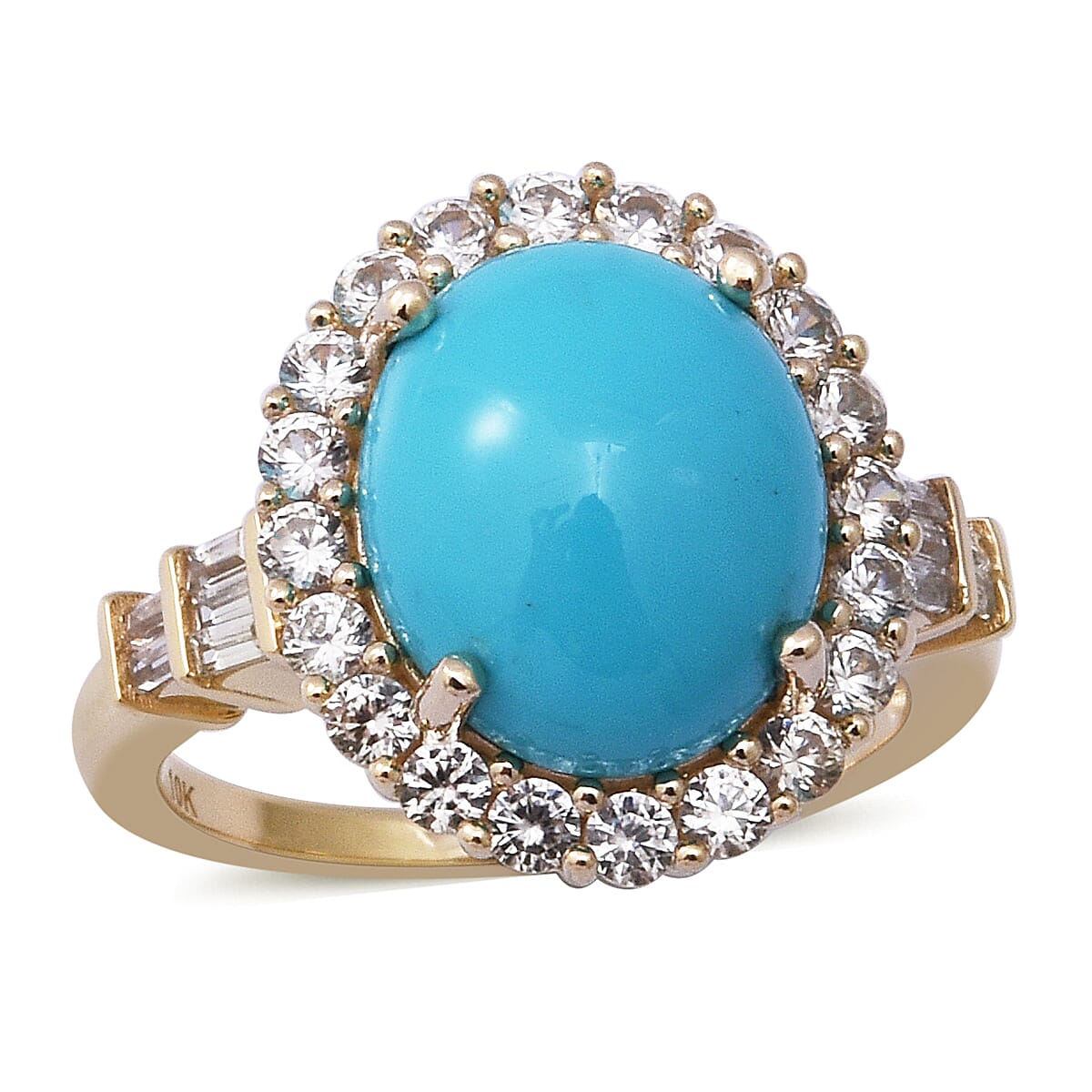 Luxoro AAA Sleeping Beauty Turquoise and White Zircon 5.65 ctw Halo Ring in 10K Yellow Gold