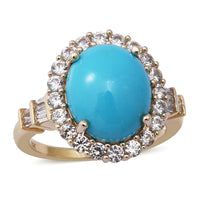 Luxoro AAA Sleeping Beauty Turquoise and White Zircon 5.65 ctw Halo Ring in 10K Yellow Gold