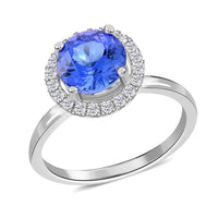 Iliana 18K White Gold AAA Tanzanite, Diamond (G-H, SI) (0.35 cts) Halo Ring 1.80 ctw