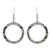 Abalone Shell, Multi Color Austrian Crystal Earrings in Stainless Steel
