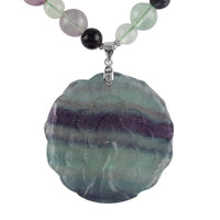 Multi Fluorite Wolf Pendant Necklace 18 Inches in Rhodium Over Sterling Silver 313.00 ctw
