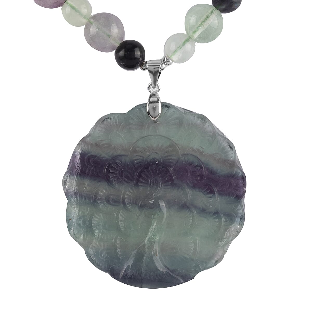 Multi Fluorite Wolf Pendant Necklace 18 Inches in Rhodium Over Sterling Silver 313.00 ctw (1)