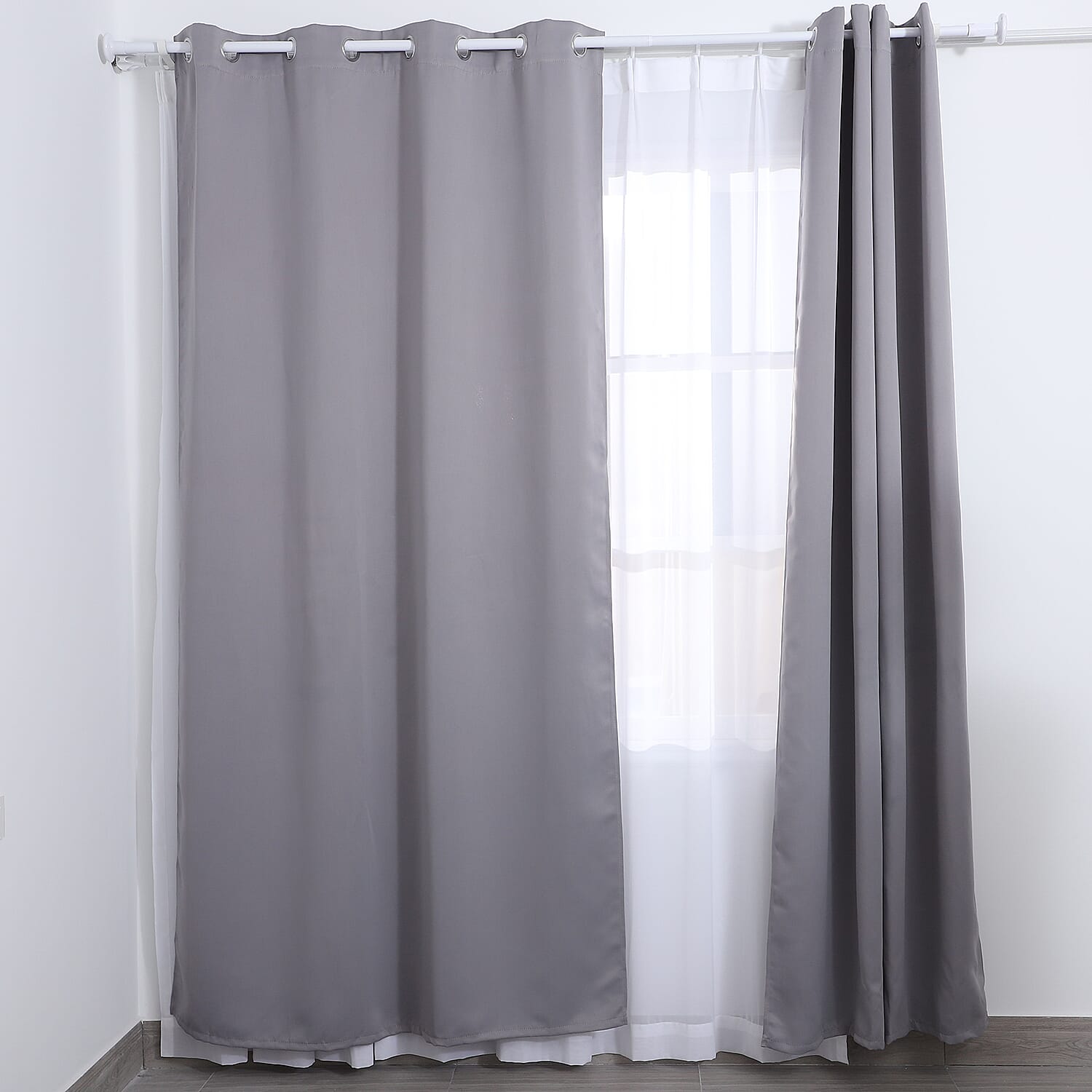 Set of 2 Gray Solid Blackout Curtain with 8 Metal Rings (52"x96")