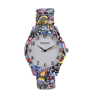 STRADA Japanese Movement Water Resistant Funky Print Pattern Stretch Bracelet Watch in Stainless Steel Strap (48mm)