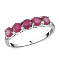 Niassa Ruby (FF) 5 Stone Ring in Platinum Over Sterling Silver, Wedding Band Ring For Women (Size 5.0) 2.00 ctw