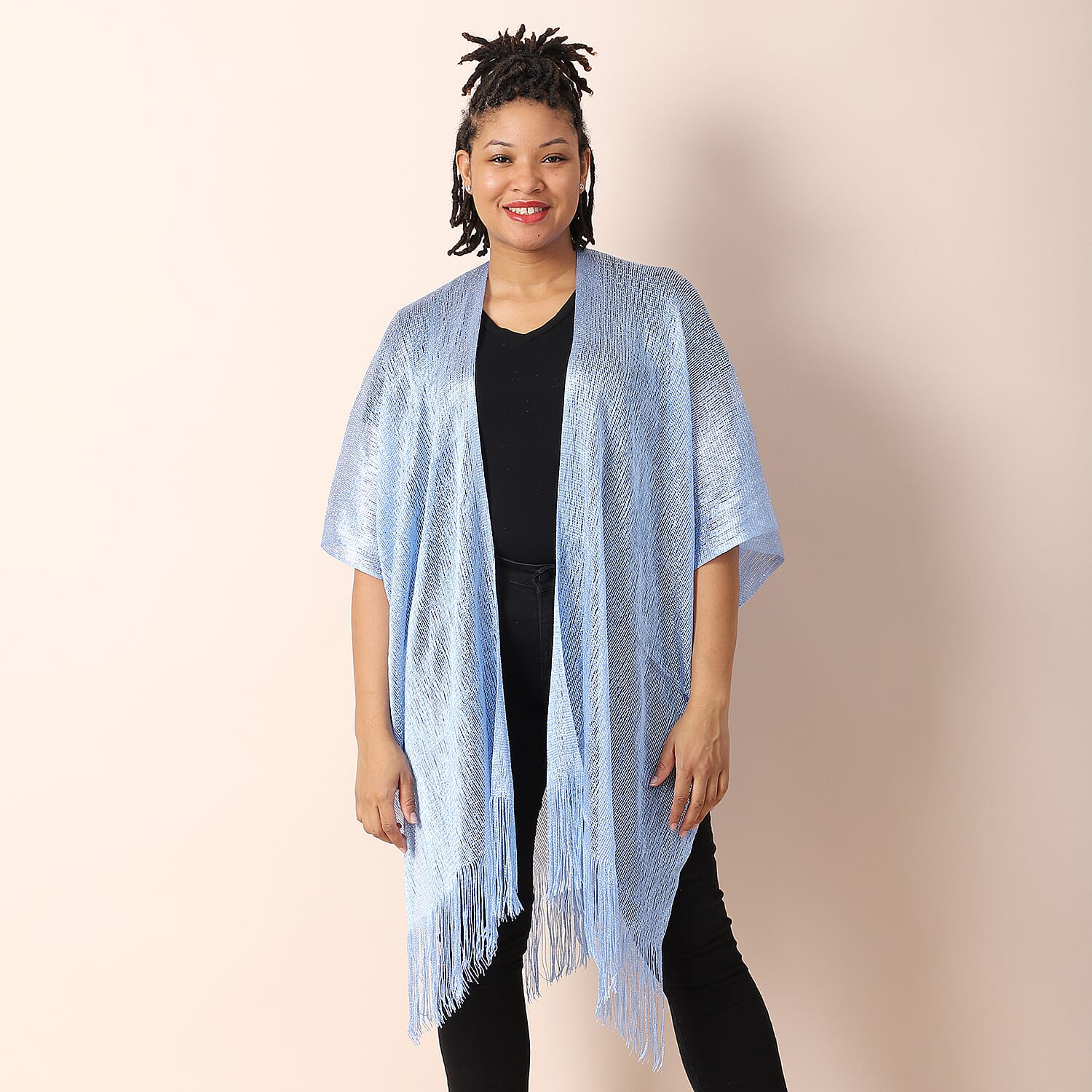 JOVIE Blue Lurex Kimono with Tassel