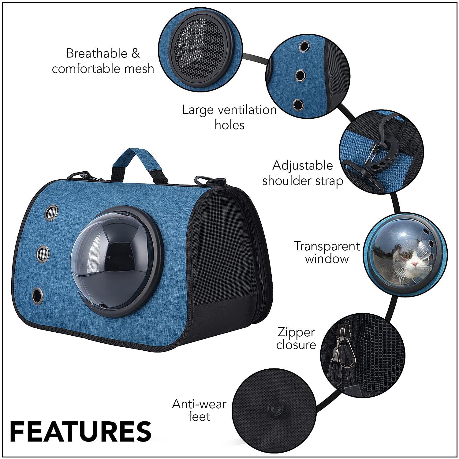 Blue Oxford Fabfric Pet Bag (15.75"x10.24"x11.81") with Adjustable Shoulder Strap
