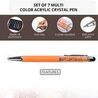 Set of 7, 2 in 1 Ball Point Pen with Crystal Stone
