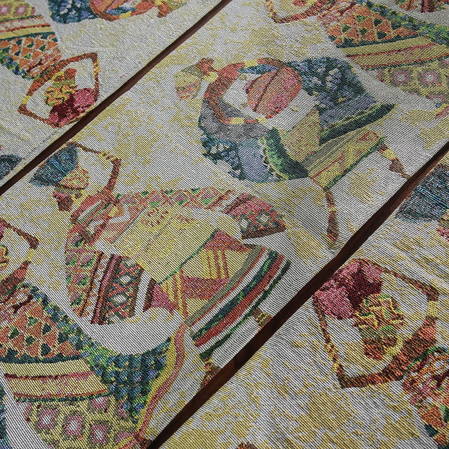 Set of 5 Multi Color Jacquard Printed Placemats (13"x19") and Table Runner (13"x72")