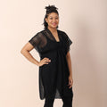 JOVIE Black Mesh Lurex Kimono Cover-up with Drawstring Tie - Sticky add to cart bar