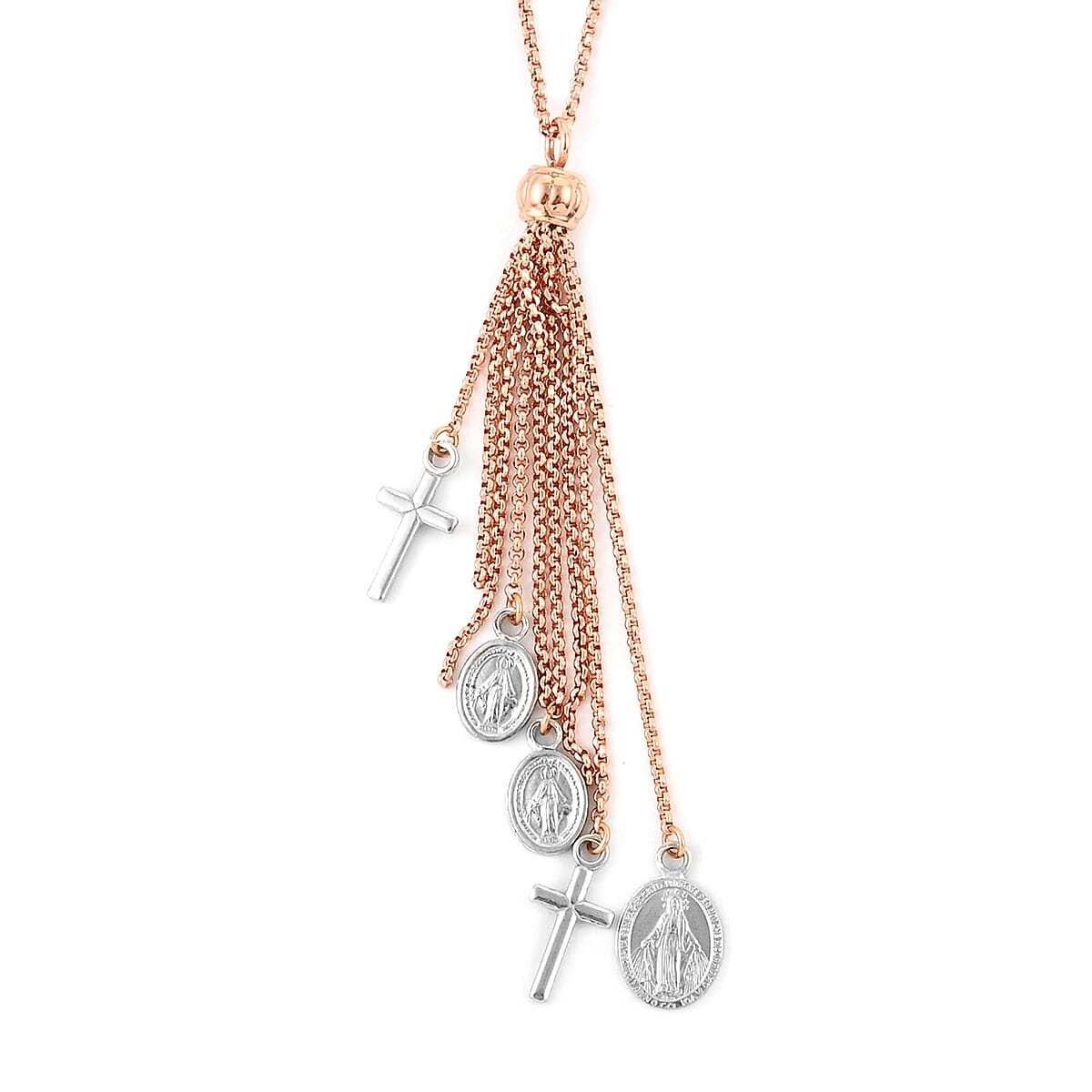 Rosary Tassels and Cross Charm Layered Necklace (16 Inches) in 14K YG Over Sterling Silver (6.2 g) (1)