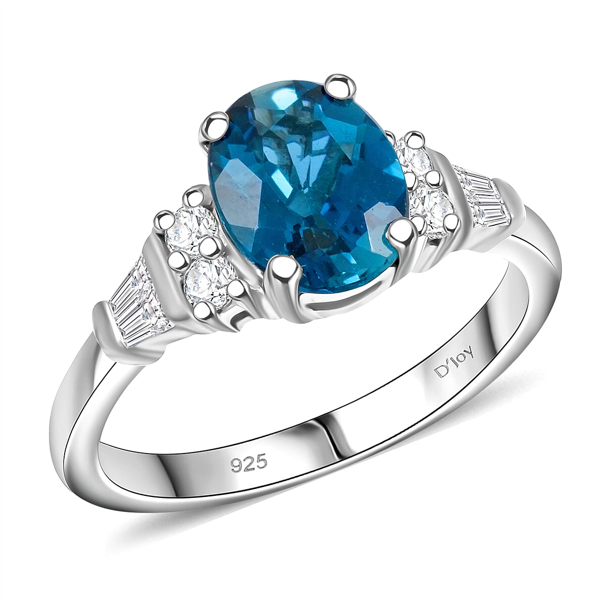 London Blue Topaz and Natural White Zircon Ring in Platinum Over Sterling Silver (Size 8.0) 2.50 ctw (1)