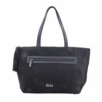 DOWA Black 100% Nylon with Leather Handwoven Tote Bag