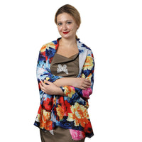 Blue Floral Printed Cotton Scarf (27.5"x72")
