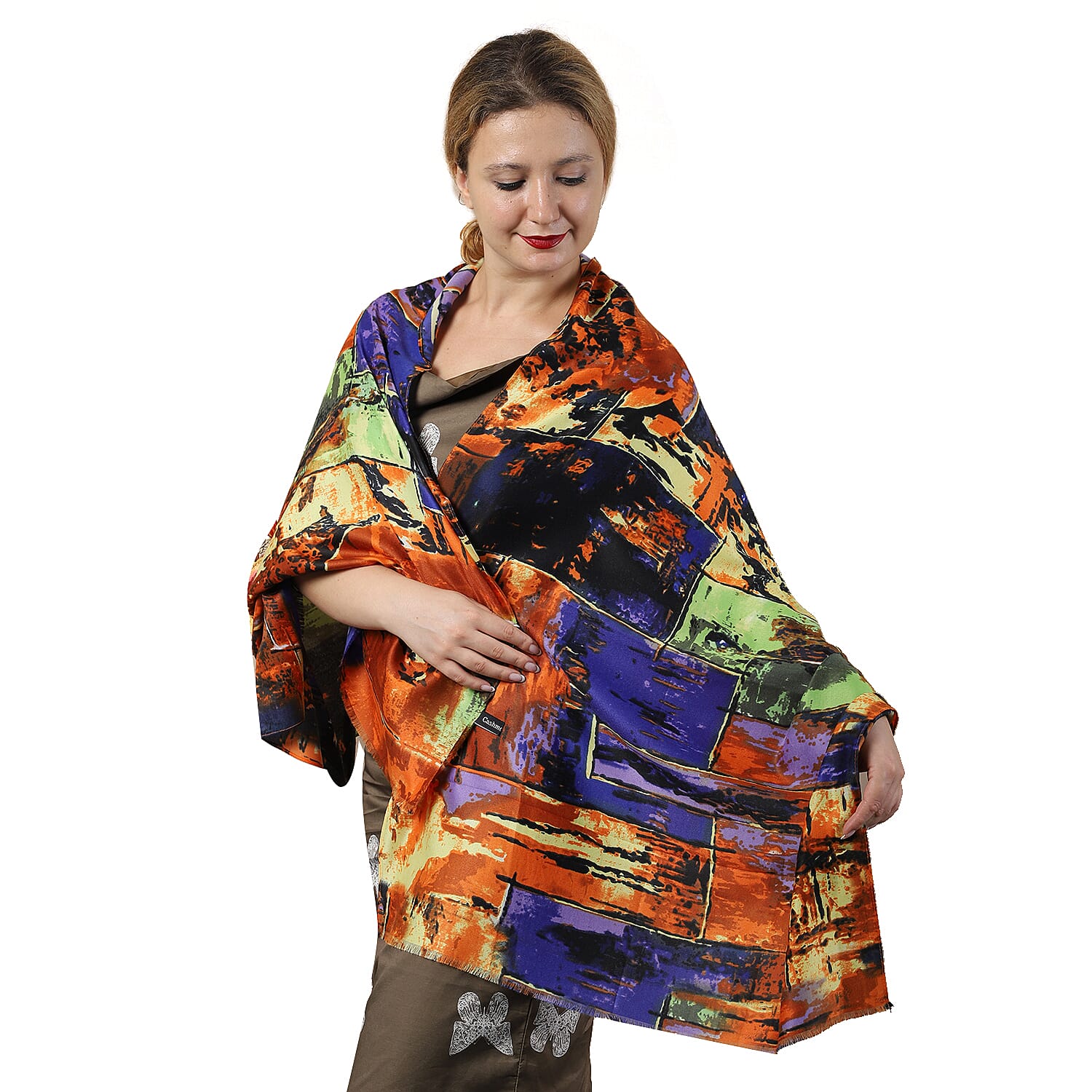 Blue Abstract Print Pattern Cotton Scarf (26"x70")