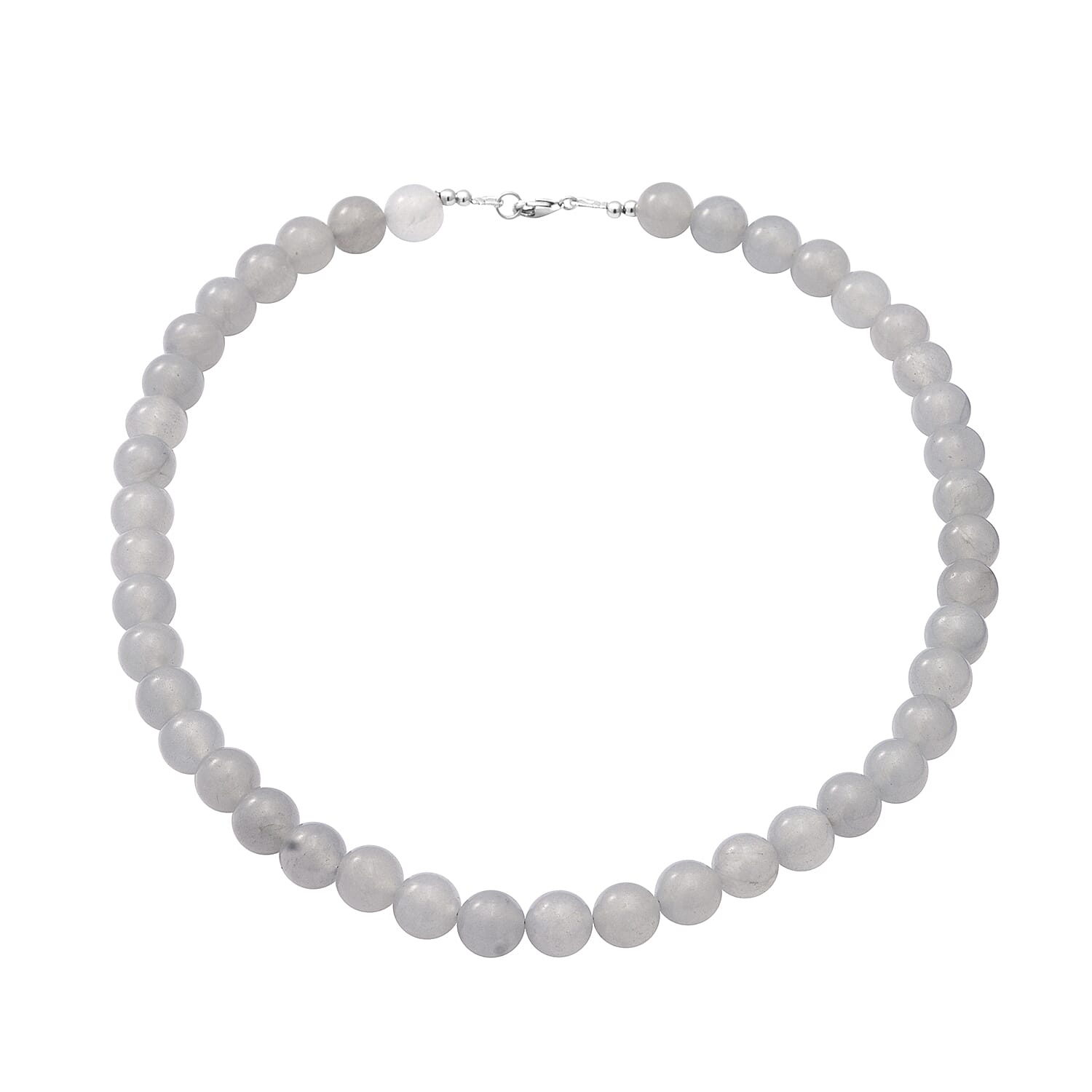 250.00 ctw Enhanced Grey Chalcedony Beads Necklace 18 Inches in Sterling Silver