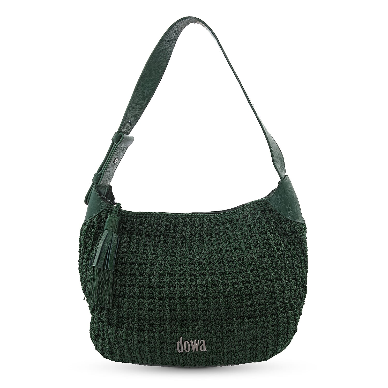 DOWA Dark Grey 100% Nylon with Leather Handwoven Shoulder Bag