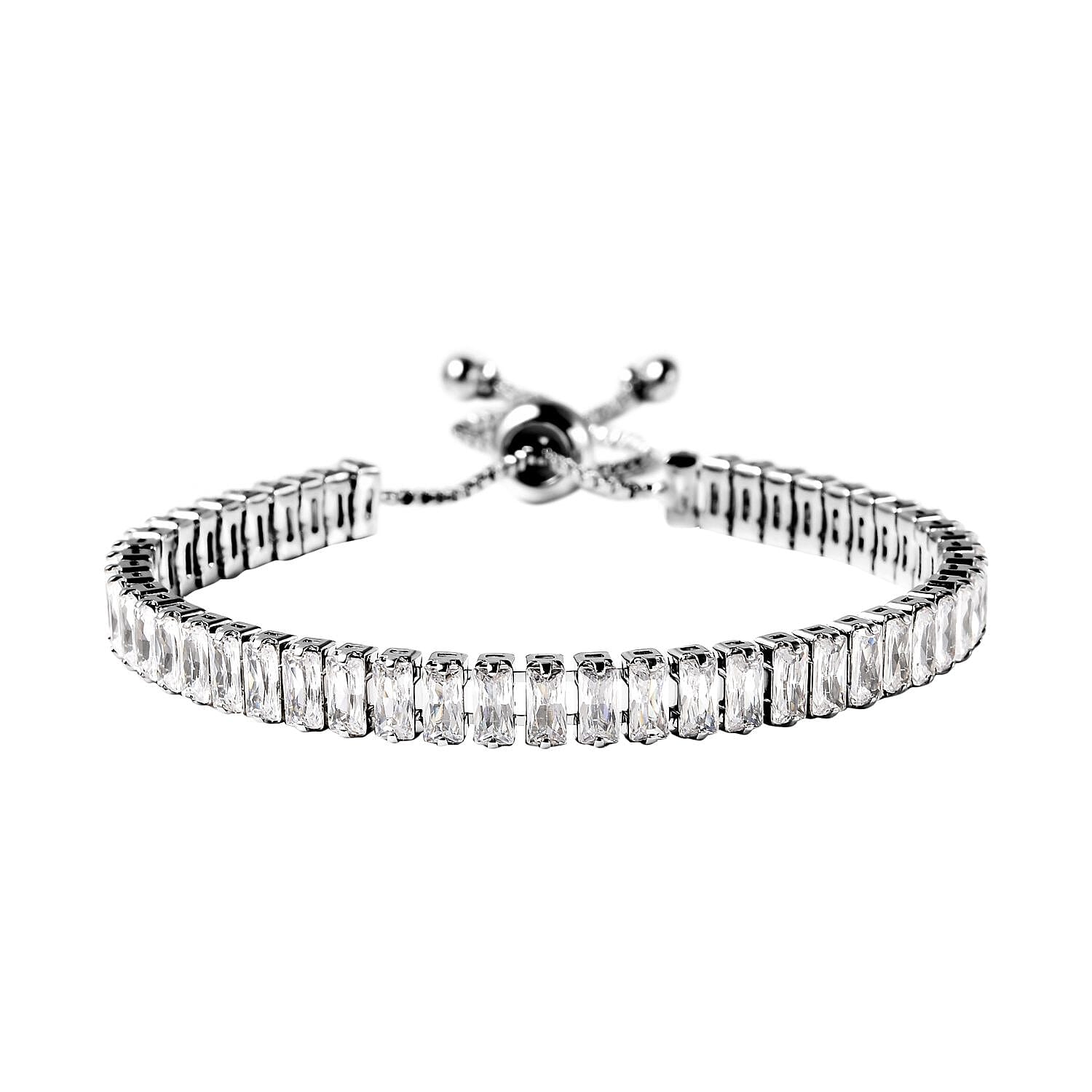 Simulated White Diamond Bolo Bracelet in Silvertone