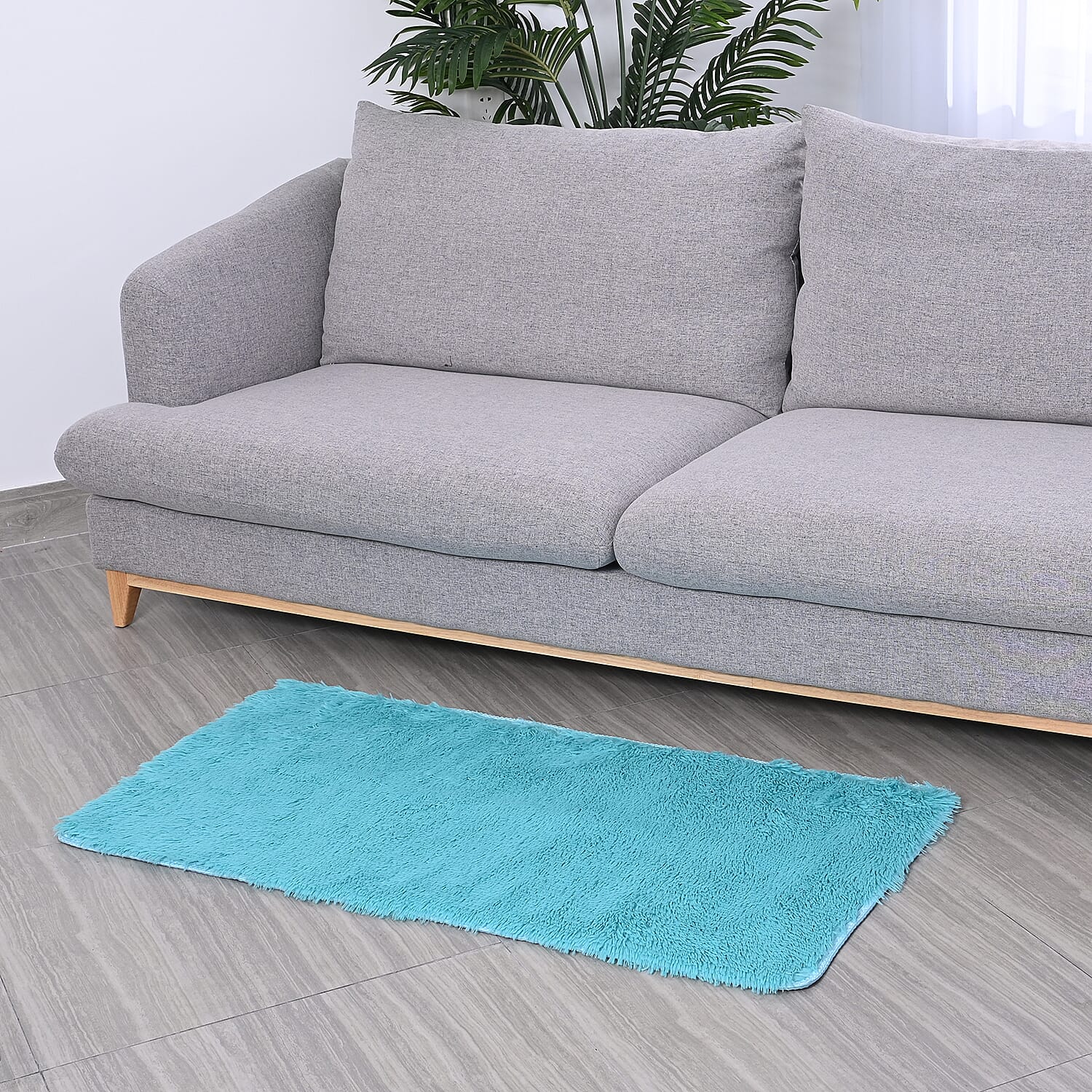 HOMESMART Blue Microfiber High Pile Rug with Non-Slip Back (23.5"47")