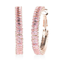 Simulated Pink Diamond Hoop Earrings in Rosetone