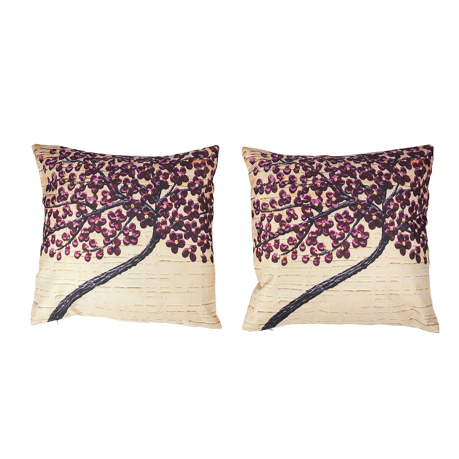HOMESMART Set of 2 Beige & Burgundy Floral Tree Pattern 100% Polyester Cushion Cover