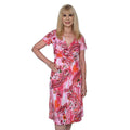 JOVIE Red Floral V-Neck Wrap Dress with Short Sleeves (S) - Sticky add to cart bar