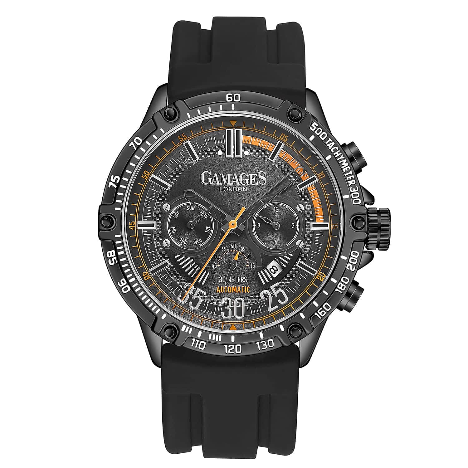 GAMAGES OF LONDON Limited Edition Hand Assembled Mechanical Racer Automatic Movement Silicone Strap Watch in Black (45mm)