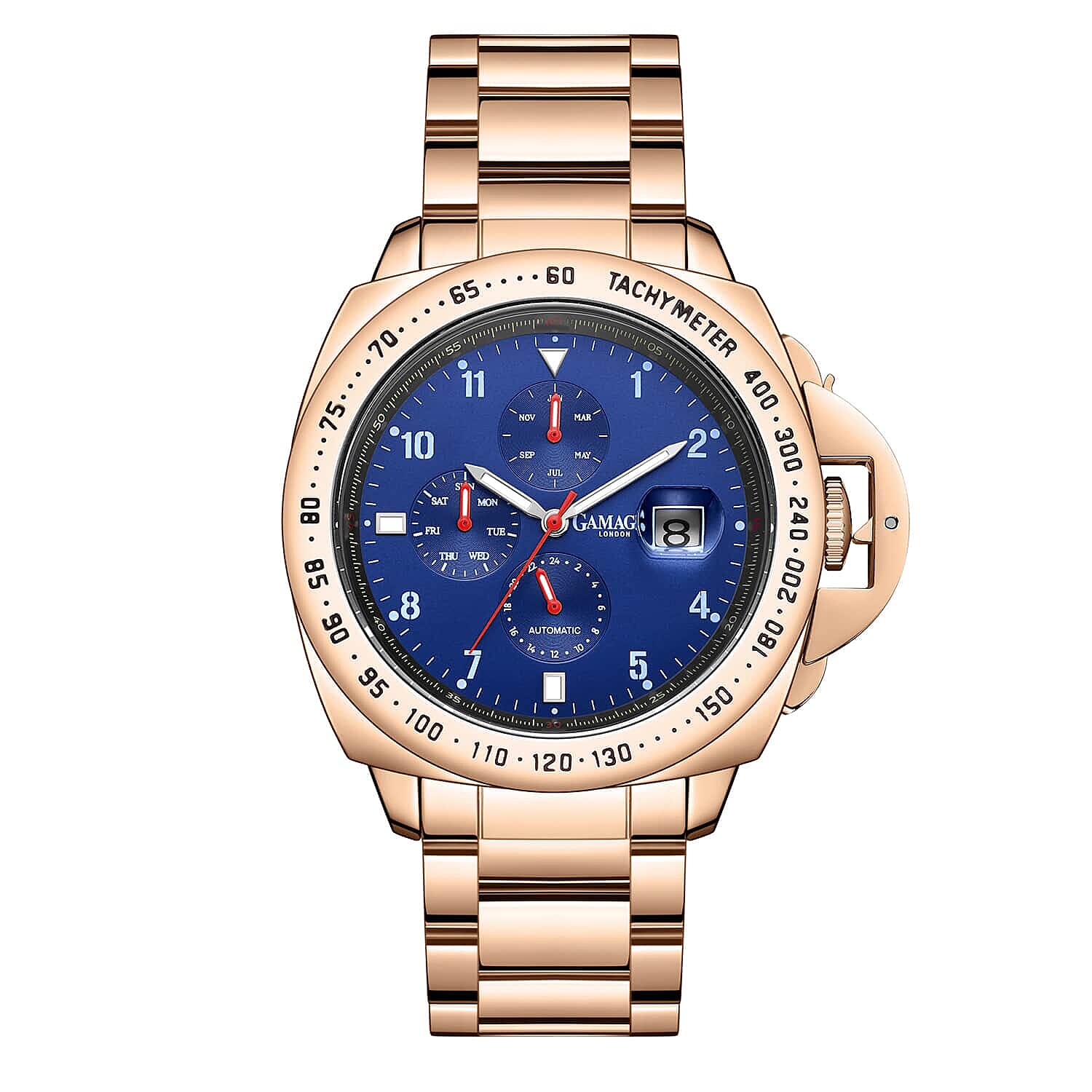 GAMAGES OF LONDON Limited Edition Hand Assembled Momentum Automatic Movement Watch in ION Plated RG Over Stainless Steel (45mm) with Free Gift Pen