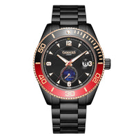 GAMAGES OF LONDON Limited Edition Hand Assembled Vibrant Sports Automatic Movement Watch in ION Plated Black Stainless Steel (45mm) with Free Gift Pen