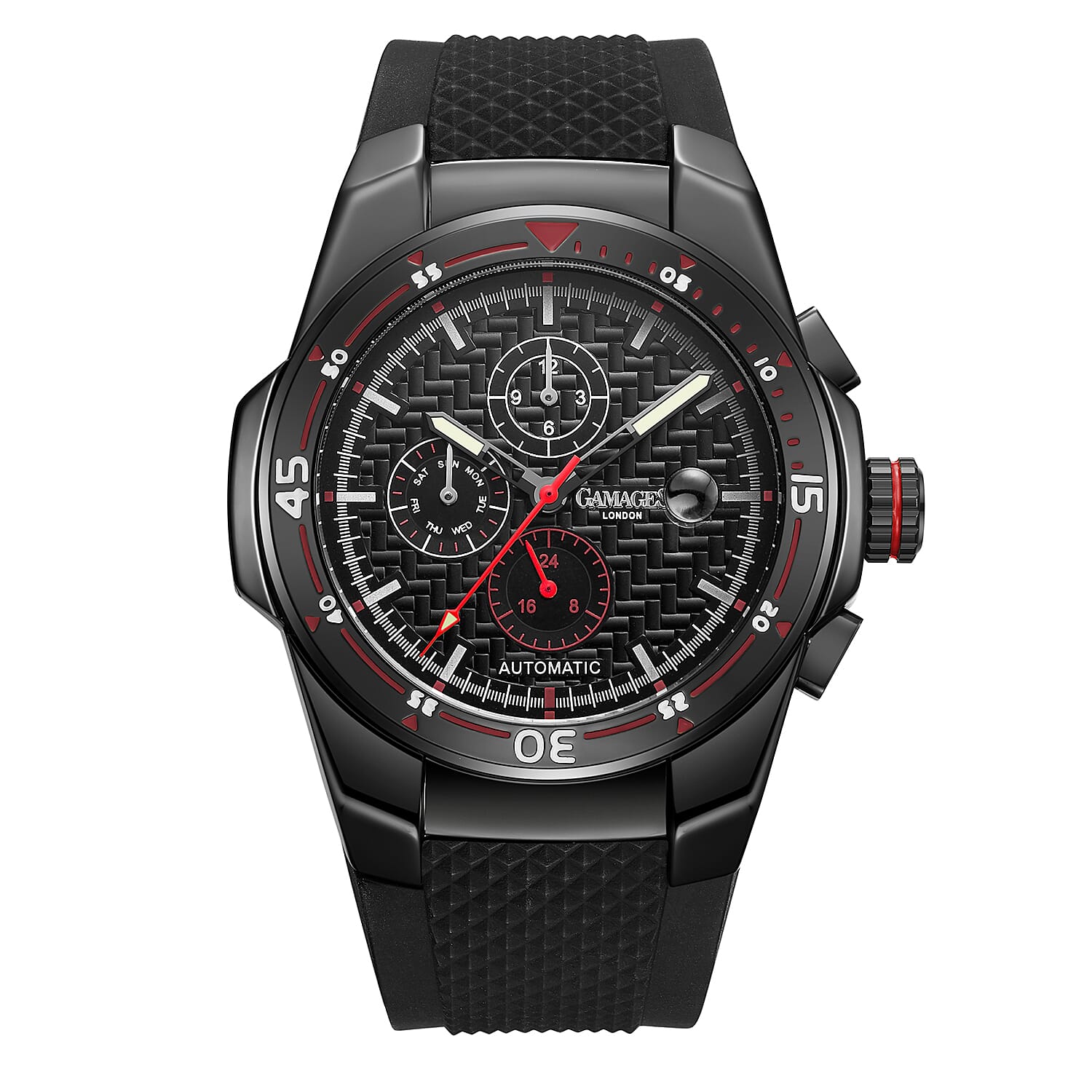 GAMAGES OF LONDON Limited Edition Hand Assembled Virtuo Automatic Movement Silicone Strap Watch in Black (45mm)