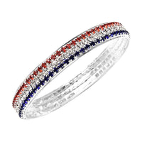 Multi Color Austrian Crystal American Flag Color Bangle Bracelet in Silvertone (8.25 in)