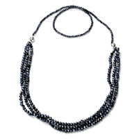 Simulated Hematite Diamond Beaded Multi Wear Detachable Necklace 36 Inches in Silvertone