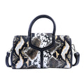 Hong Kong Closeout Collection Black and Brown Snakeskin Print Genuine Leather Convertible Bag with Flap Lock & Zip Closure (12.2"x3.5"x7.096") - Sticky add to cart bar