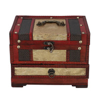 MDF 3 Layer Golden Floral Embossed Pattern Wooden Jewelry Box (8.6"x 6.3"x6.3")
