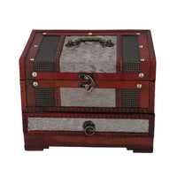 MDF 3 Layer Golden Floral Embossed Pattern Wooden Jewelry Box (8.6"x 6.3"x6.3")