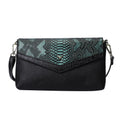 Hong Kong Closeout Collection Black Green Snakeskin Pattern Genuine Leather Crossbody Bag (11.02"x1.18"x6.69") with Shoulder Strap - Sticky add to cart bar