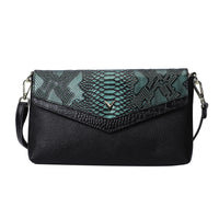 Hong Kong Closeout Collection Black Green Snakeskin Pattern Genuine Leather Crossbody Bag (11.02"x1.18"x6.69") with Shoulder Strap