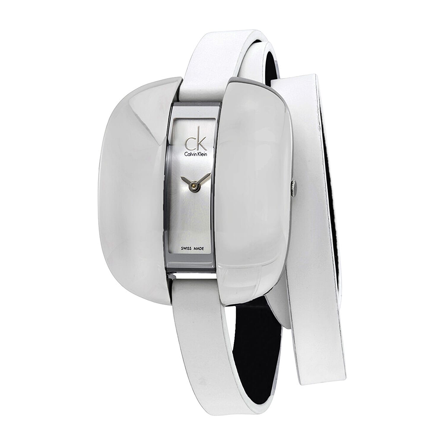 CALVIN KLEIN Treasure Swiss Movement White Genuine Leather Wrap Bracelet Strap Watch in Stainless Steel (41mm)