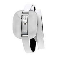CALVIN KLEIN Treasure Swiss Movement White Genuine Leather Wrap Bracelet Strap Watch in Stainless Steel (41mm)