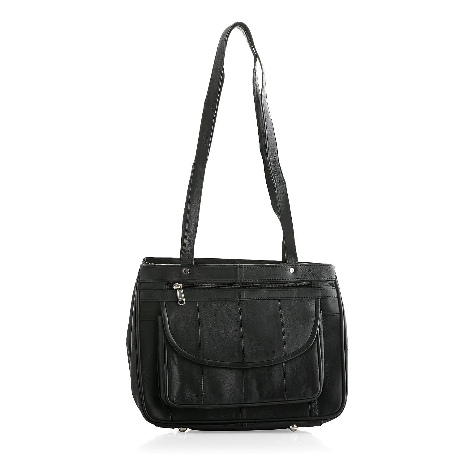 Black Genuine Leather Tote Shoulder Bag (12"x4"x9.25")