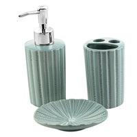 Green Stripe 3pc Bath Ceramic Solution Set (Toothbrush Holder, Liquid Pump Dispenser & Soap Dish)