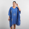 JOVIE Blue Sequin and Fringe Embellishments V-Neck Kaftan Top - One Size Fits Most (35"x45") - Sticky add to cart bar