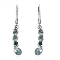 Artisan Crafted Blue Polki Diamond Lever Back Earrings in Platinum Over Sterling Silver 0.50 ctw