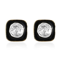 Polki Diamond and Black Enameled Stud Earrings in 14K Yellow Gold Over Sterling Silver 0.33 ctw