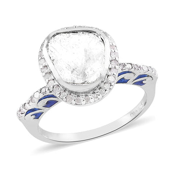 Polki Diamond Ring in Platinum Over Sterling Silver - Product card gallery slide 1 (10176781844793)