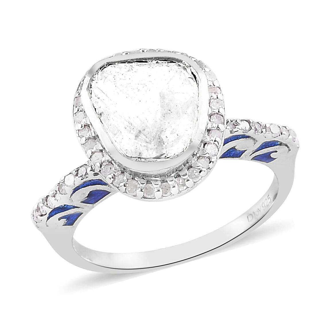 Polki Diamond Ring in Platinum Over Sterling Silver (1)