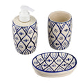 Set of 3 Ceramic Bathroom Accessory Liquid Soap Dispenser, Soap Tray & Tumbler - Blue and White (8x8x6) - Sticky add to cart bar