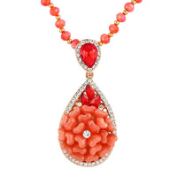 Simulated Red Cat's Eye and Simulated Multi Gemstone Necklace 28 Inches in Goldtone