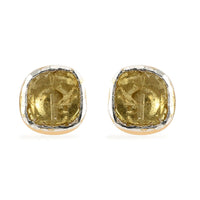 Artisan Crafted 0.25 ctw Polki Yellow Diamond Solitaire Stud Earrings in 14K YG Over Sterling Silver